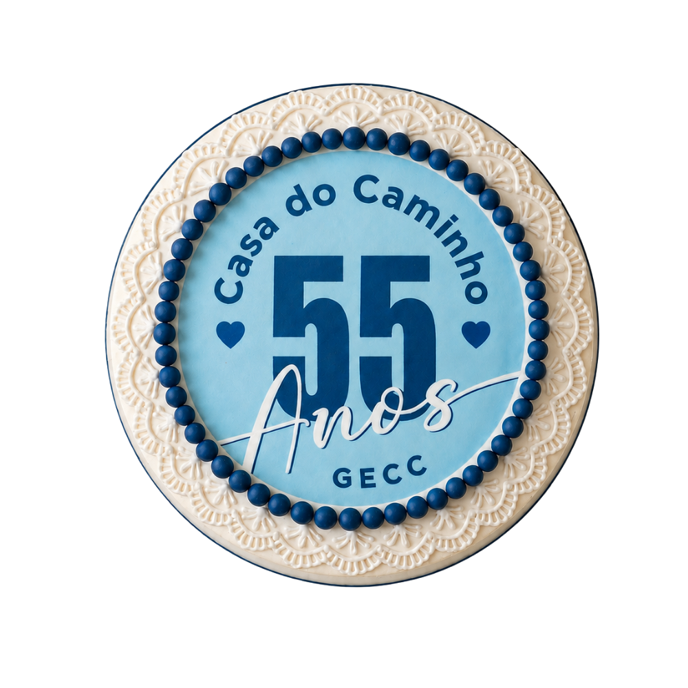 Selo em forma de bolo: Casa do Caminho, 55 anos, GECC